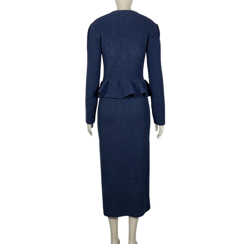 Self-Portrait Chic Navy Peplum Midi Dress Size M